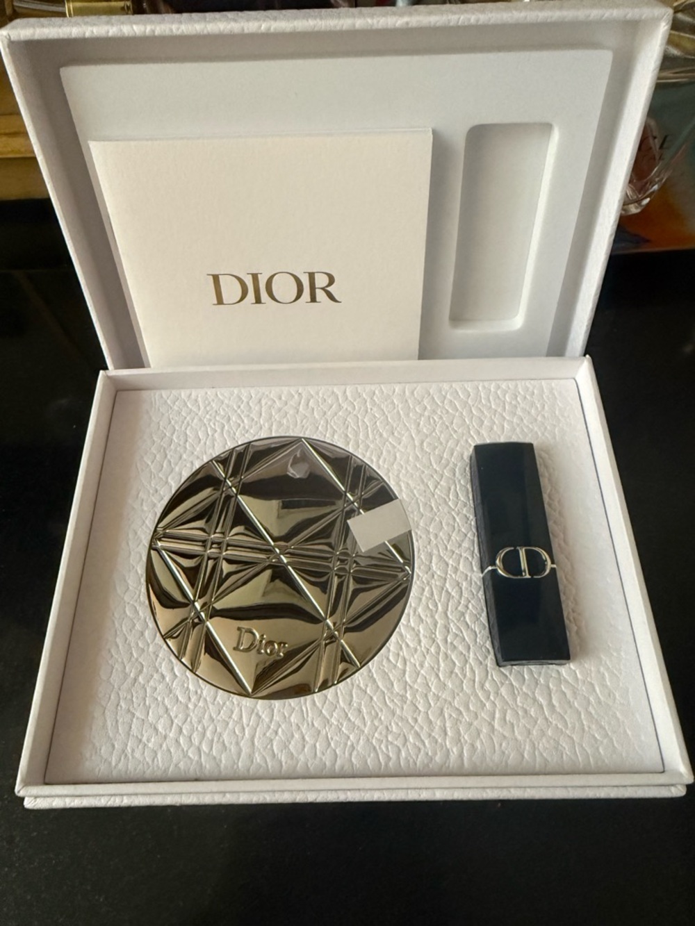Dior gift box w/ mirror compact and lipstick
